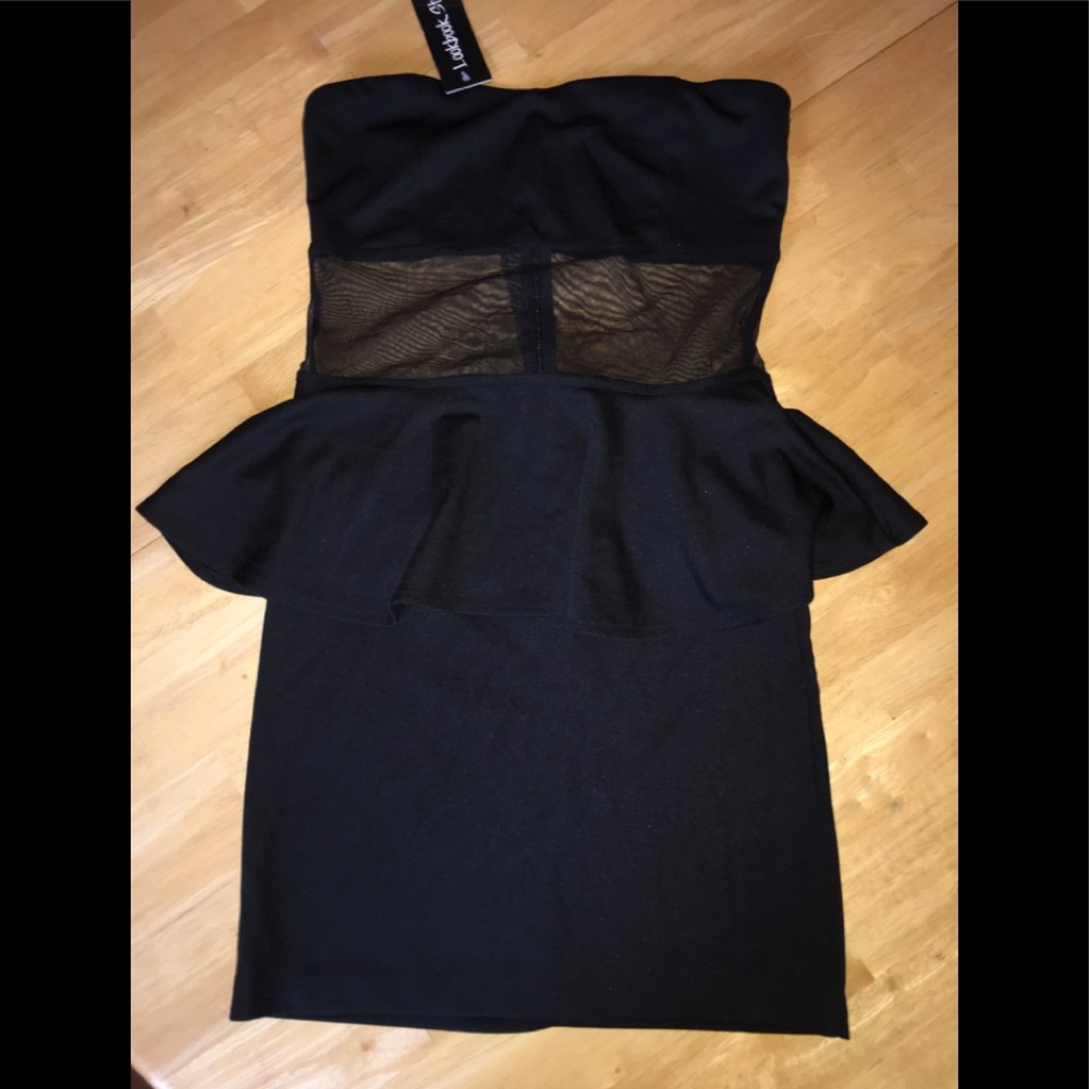 Strapless peplum dress with mesh detail
